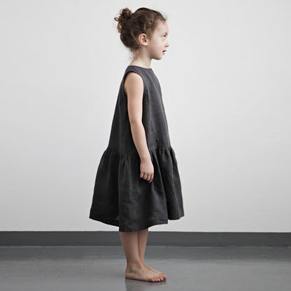 Girls Sleeveless Cotton Linen Dress – Soft Pleated Summer Dress for Kids 3–8 Years