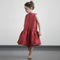 Girls Sleeveless Cotton Linen Dress – Soft Pleated Summer Dress for Kids 3–8 Years