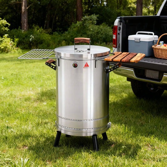 29" X 18" Silver Stainless Steel Portable Barrel Smoker Grill Combo