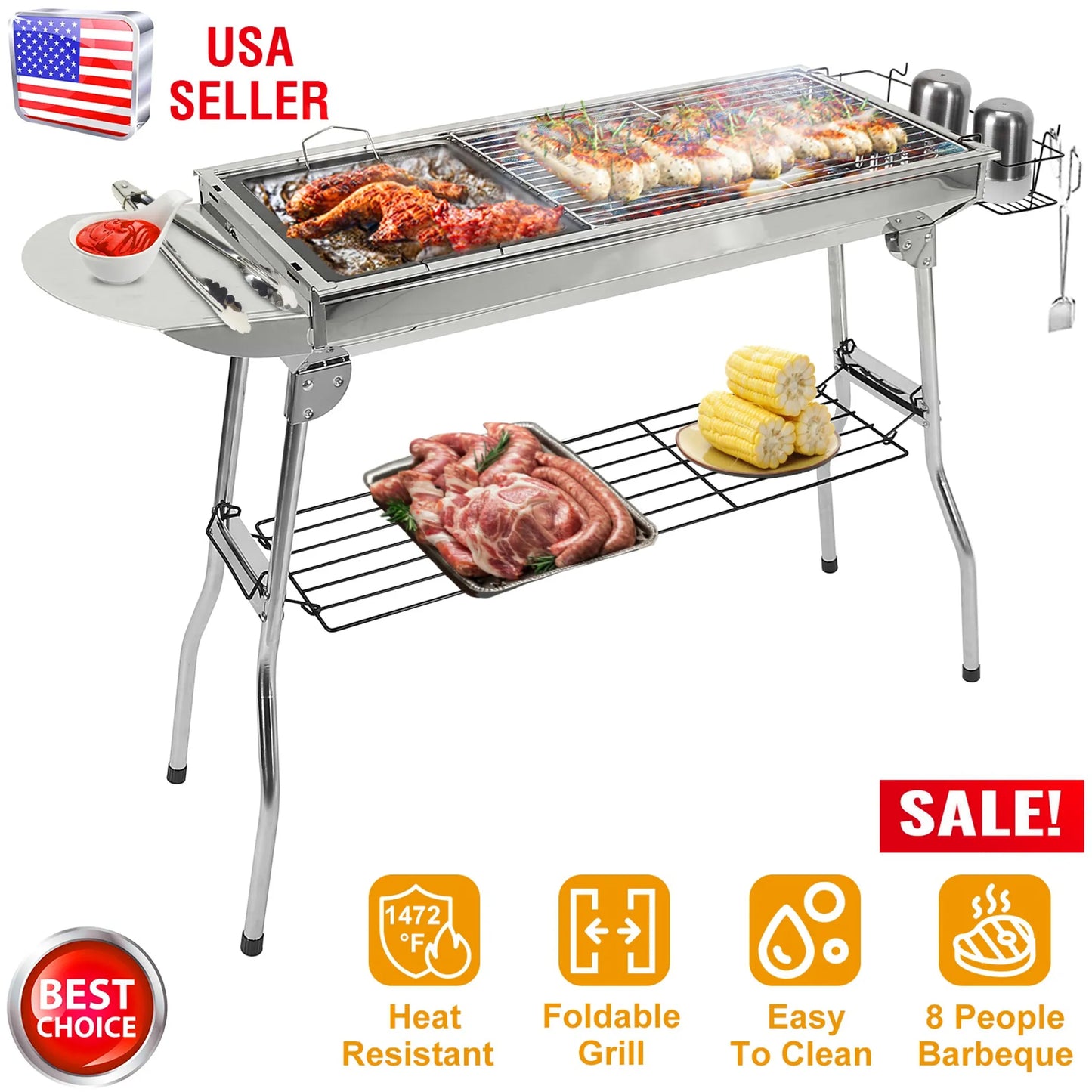 Foldable BBQ Grill Portable Charcoal Barbeque