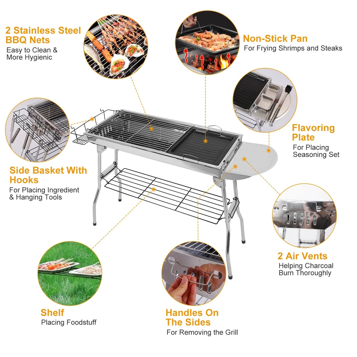 Foldable BBQ Grill Portable Charcoal Barbeque
