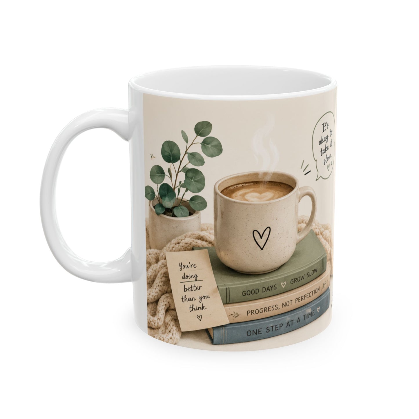 Keep Going Inspirational Ceramic Mug — "Even Your Lazy Days Are Part of the Process"