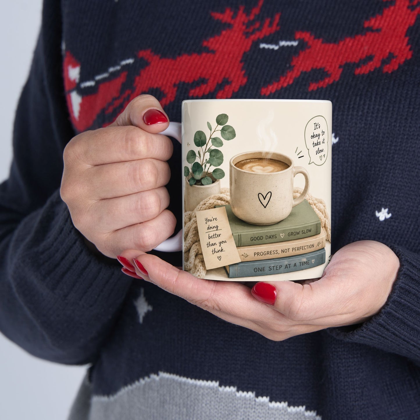 Keep Going Inspirational Ceramic Mug — "Even Your Lazy Days Are Part of the Process"